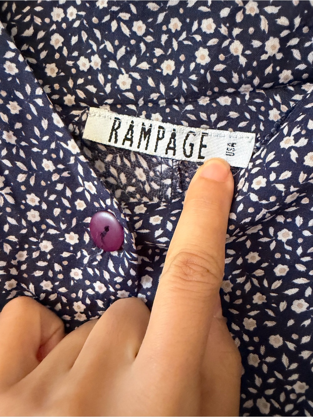 90s Rampage Navy Floral Button-Front Romper - Picture 4 of 5